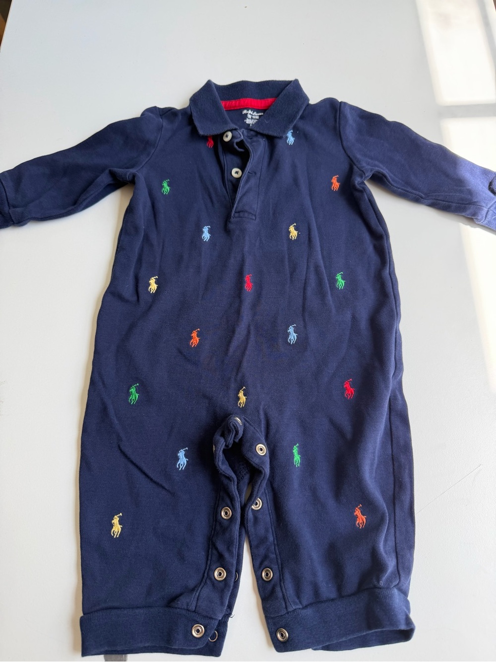 Ralph Lauren Navy Polo Footie with Multicolor Pony Embroidery 9m